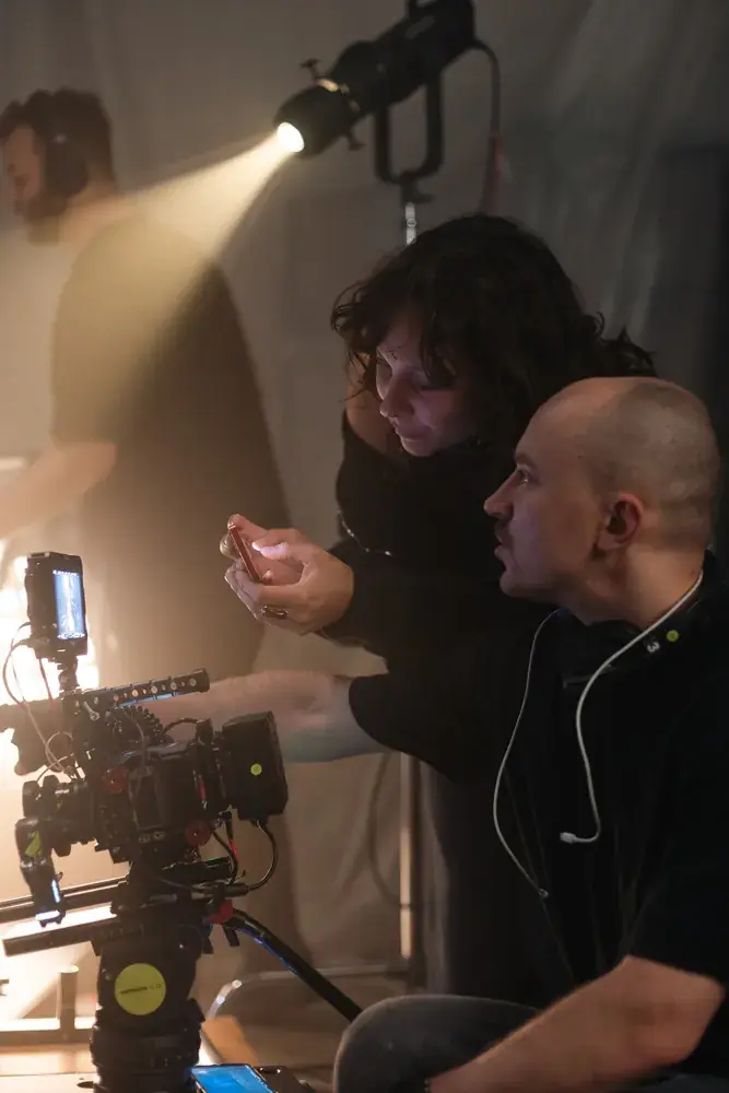 Spotlight cutting through haze on set