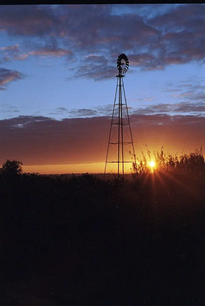 Windmill at sunrise outside the live session location
