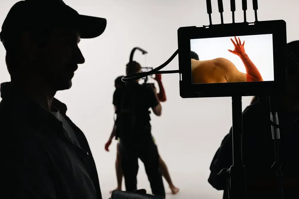 Video village monitor on the Transformation set