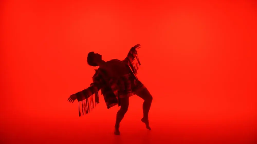 Dancer as a graphic silhouette against red light