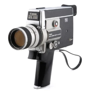 Rent the Canon Zoom 518SV Super-8 Movie Camera – a reliable vintage 8mm camera perfect for analog filmmaking and cinematic retro aesthetics.