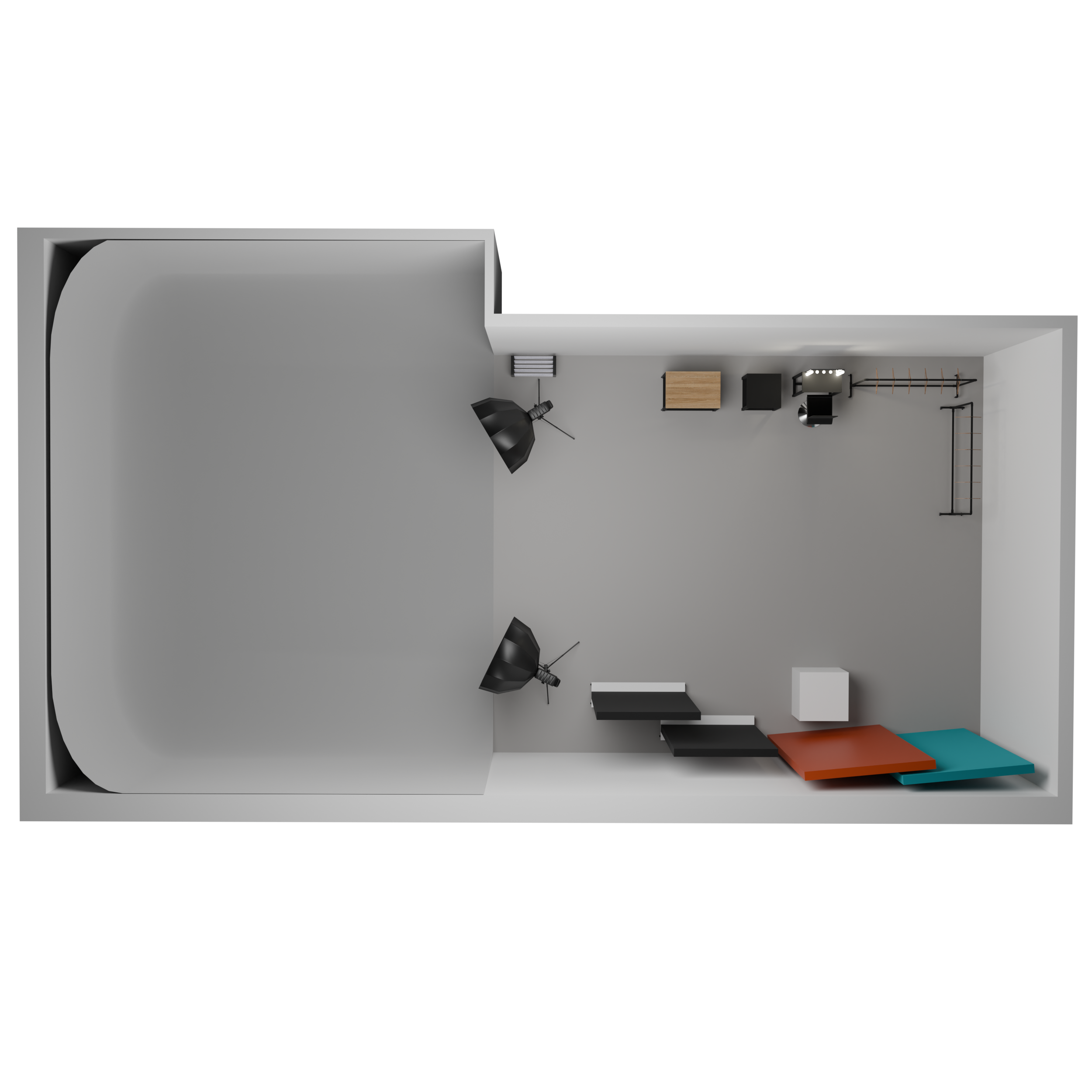 Estúdio cyclorama — planta vista superior