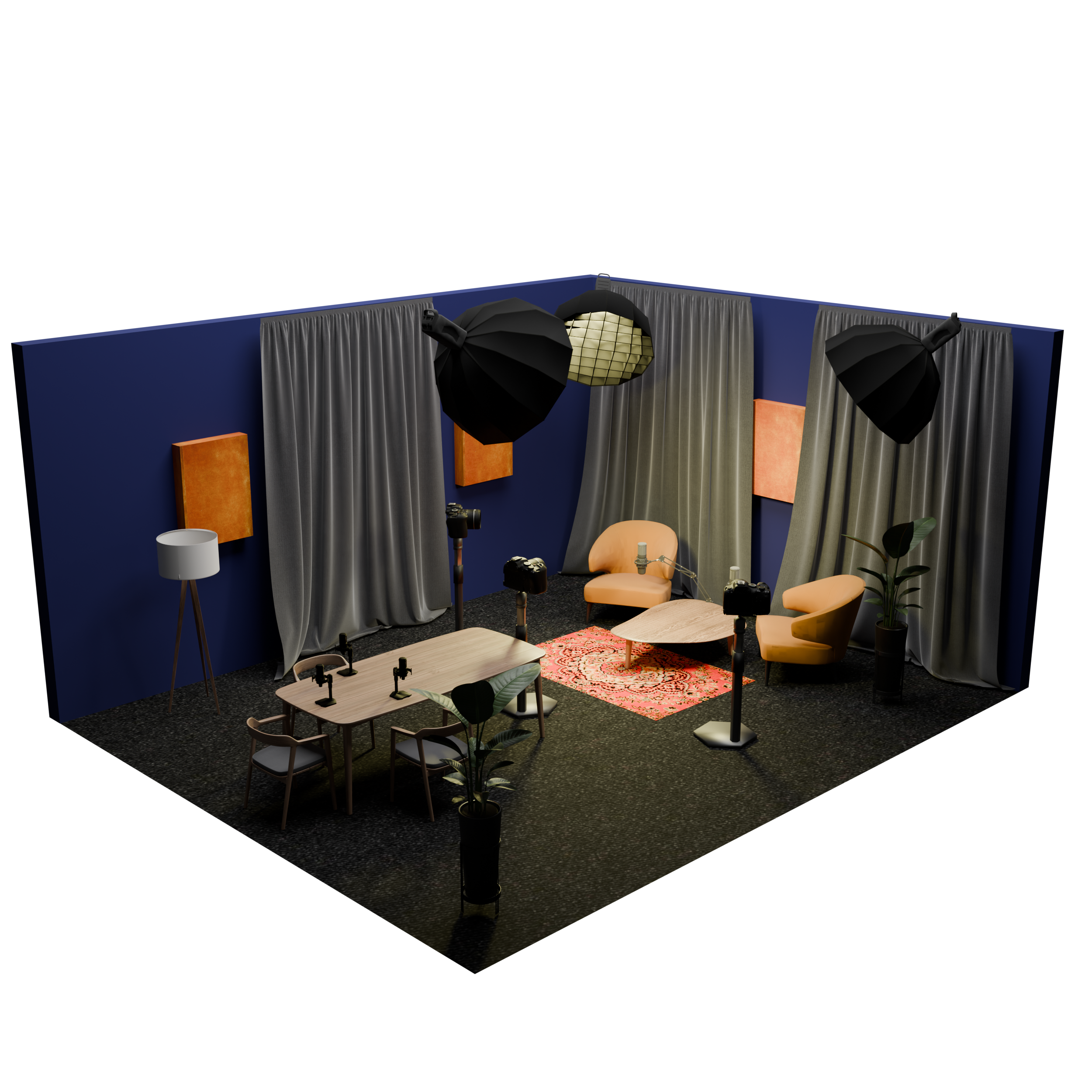 Estúdio podcast Lisboa — fundo azul