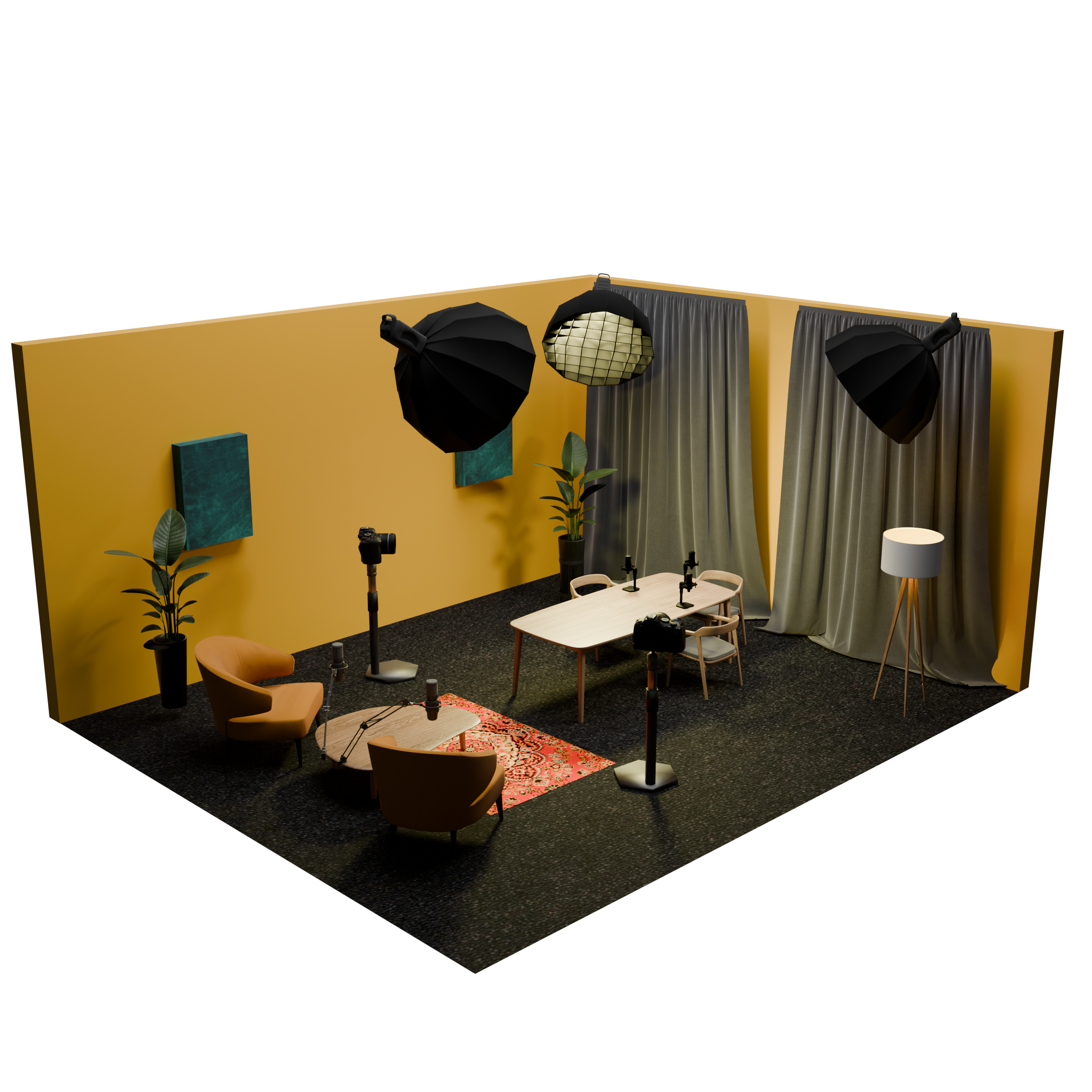 Estúdio podcast Lisboa — fundo amarelo